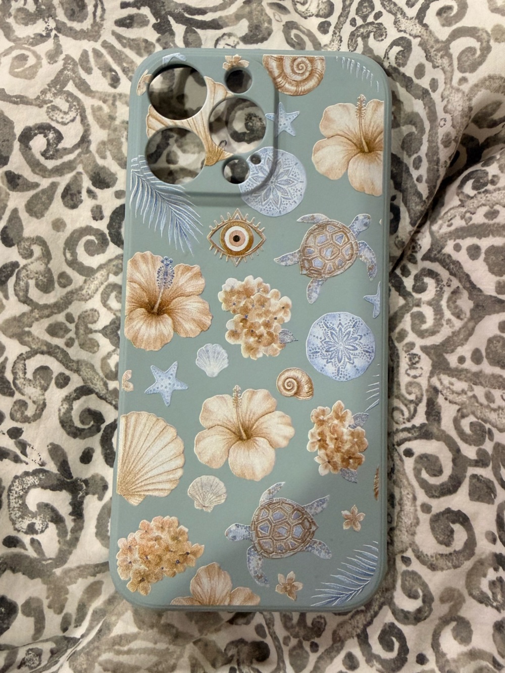 Coastal Hibiscus and Sea Life Wall Art Panel in Sage Green iPhone 16 pro max